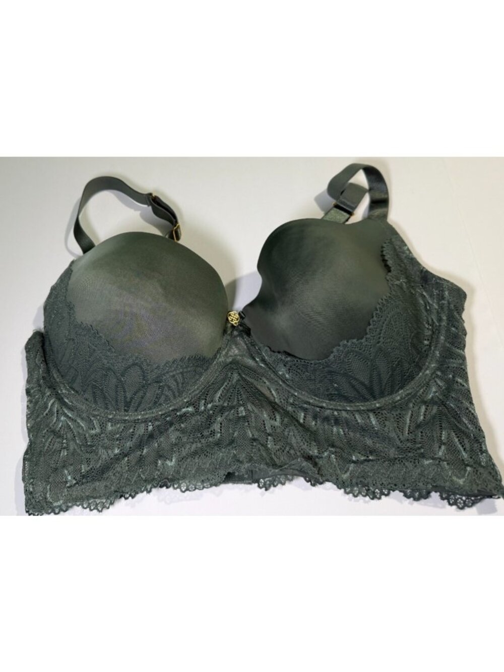 Daisy Fuentes Womens Bra 40C Green Lace Fully Padded Adjustable Straps Lingerie